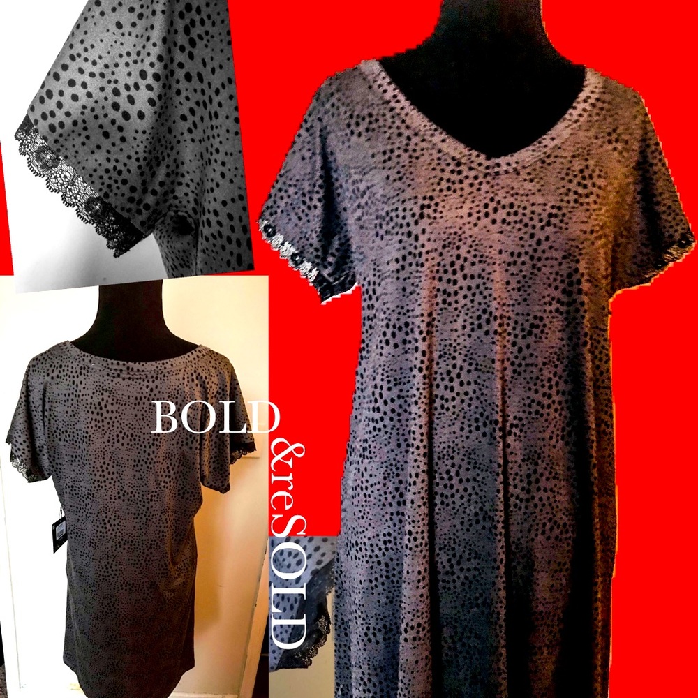 The MeMoi Speckled Soft Print Black & Grey Sleeve Laced Midi Dress
